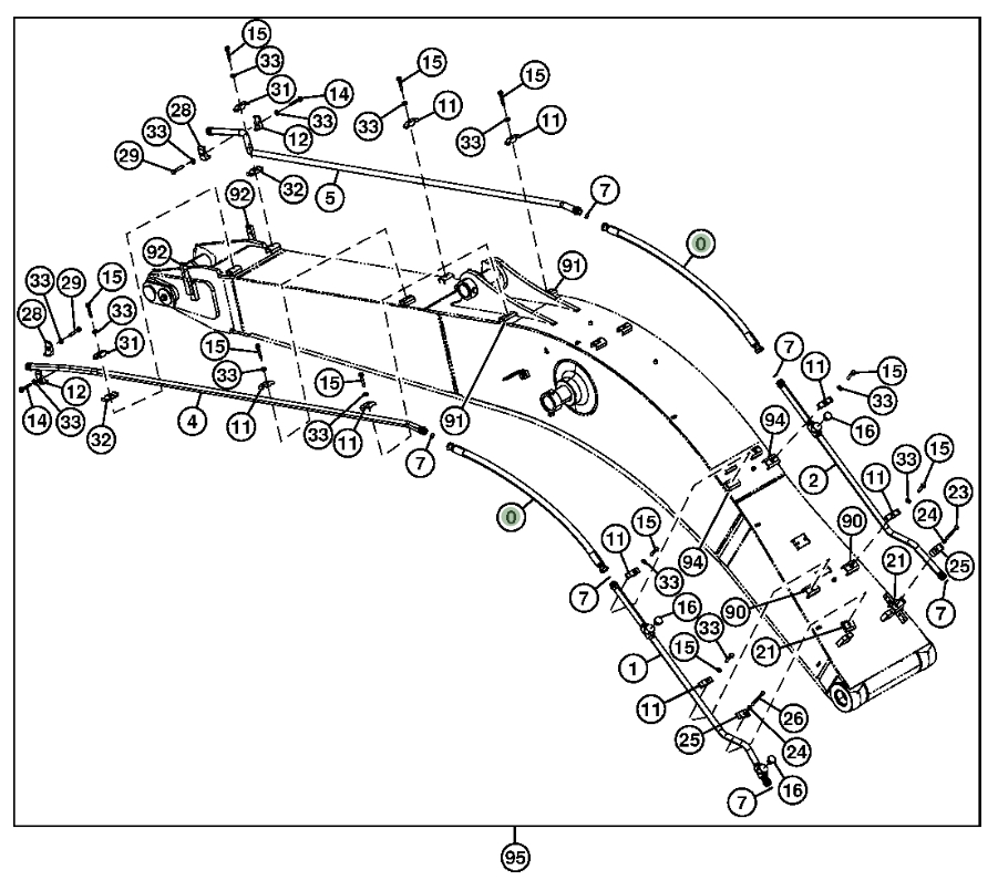 Hitachi ZX200LC-3 installation diagram showing hydraulic hose 4649213 at Pipe No. 0