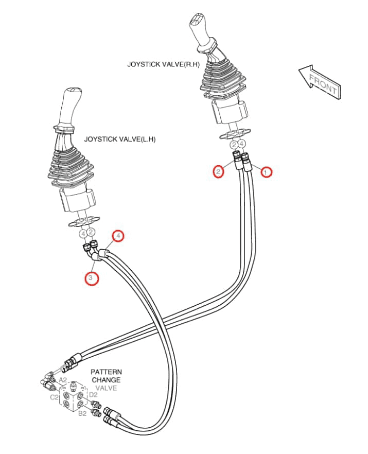 Doosan DX35Z installation diagram showing hydraulic hose DS2094122 at Pipe No. 1