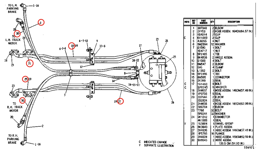 Caterpillar CAT®235 installation diagram showing hydraulic hose 8V-8646 at Pipe No. 30
