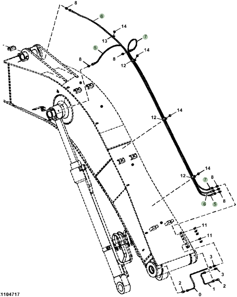 Hitachi ZX160LC-5N installation diagram showing hydraulic hose 4429280 at Pipe No. 5