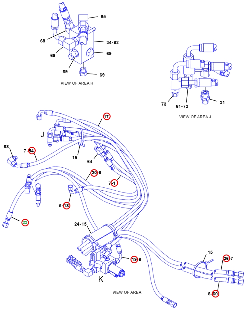 Caterpillar CAT®312D installation diagram showing hydraulic hose 4I-3994 at Pipe No. 1