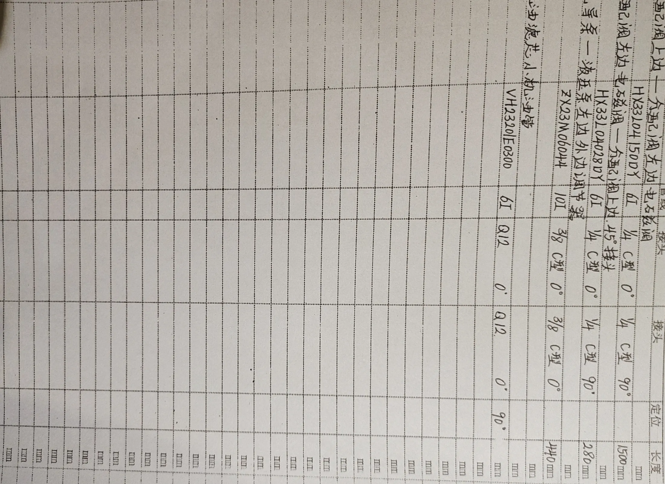 Kobelco SK250-10 hydraulic hose part numbers and recorded lengths — technician notebook page 5 of 5