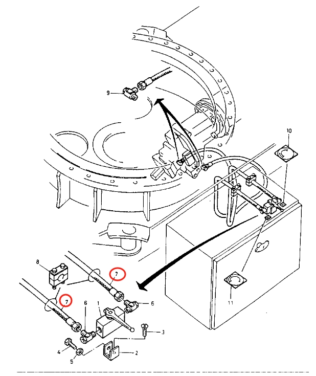 Caterpillar CAT®212 installation diagram showing hydraulic hose 5W-4941 at Pipe No. 7