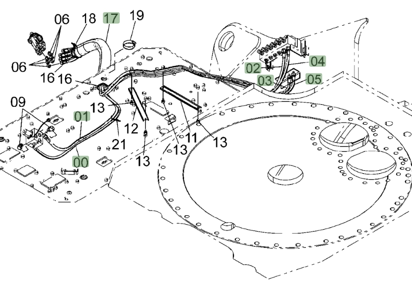 Hitachi ZX650LC-3 installation diagram showing hydraulic hose 4635254 at Pipe No. 0