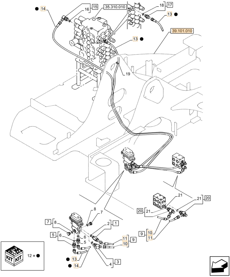 Case CX75C SR installation diagram showing hydraulic hose KHJ2525 at Pipe No. 13