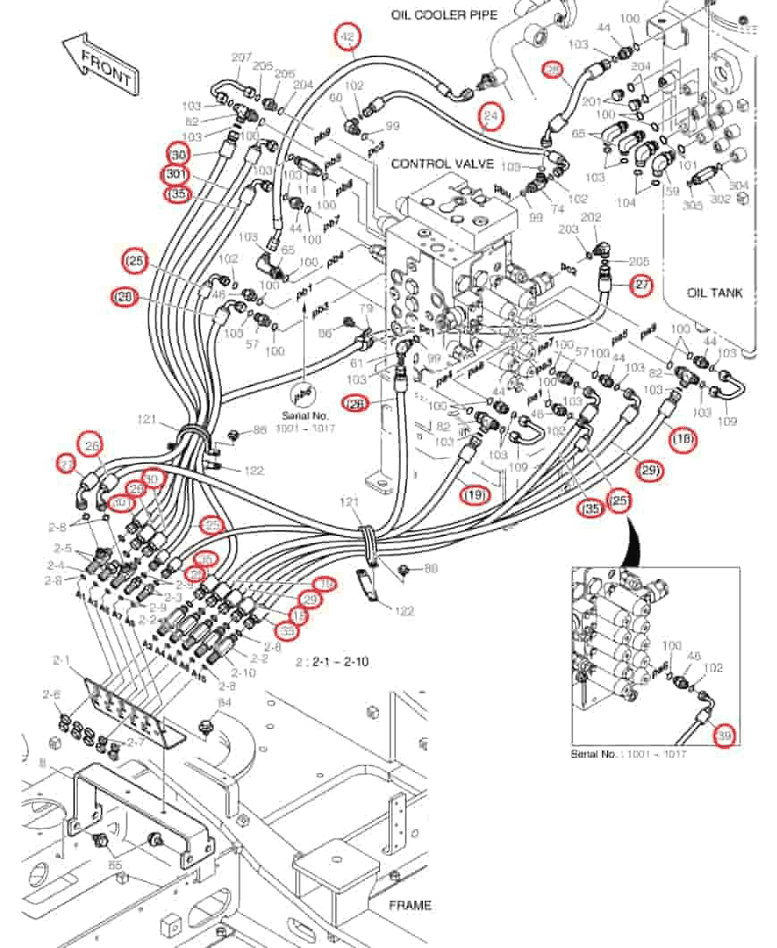 Doosan DX160W-3 installation diagram showing hydraulic hose DS2121113 at Pipe No. 26