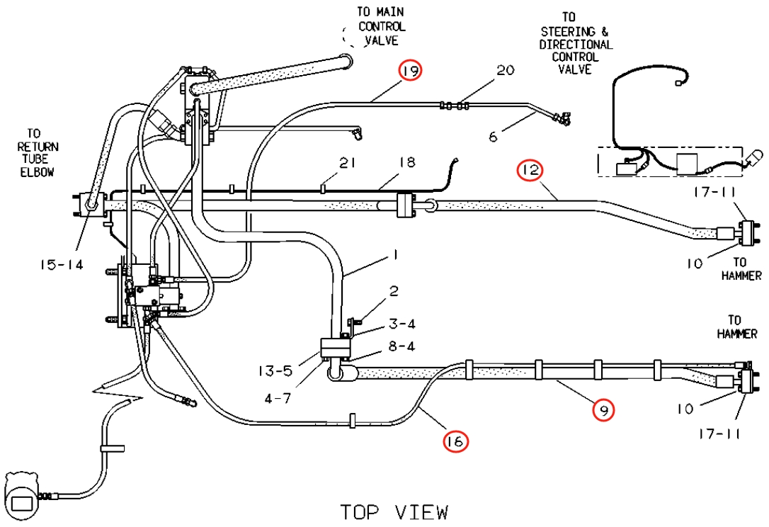 Caterpillar CAT®229 installation diagram showing hydraulic hose 6C-0066 at Pipe No. 16