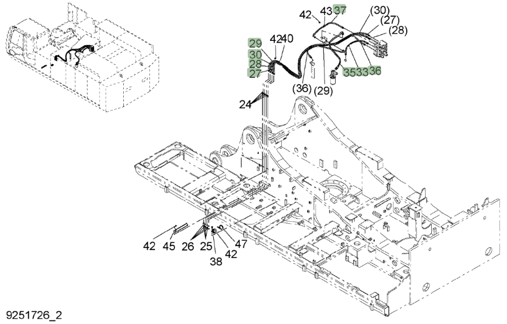 Hitachi ZX850LC-3 installation diagram showing hydraulic hose 4652694 at Pipe No. 35