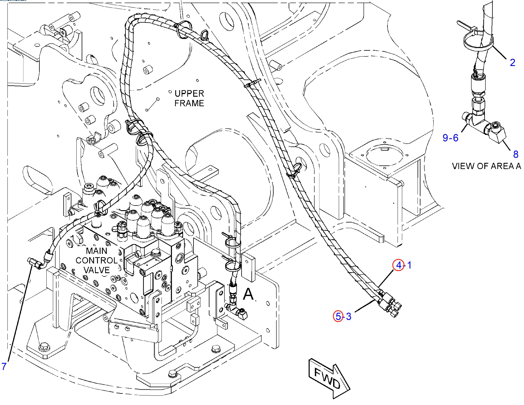 Caterpillar CAT®314F CR installation diagram showing hydraulic hose 415-3037 at Pipe No. 4