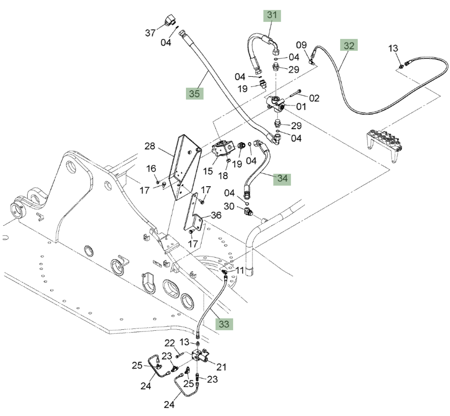 Hitachi ZX210W-3 installation diagram showing hydraulic hose 4274569 at Pipe No. 34
