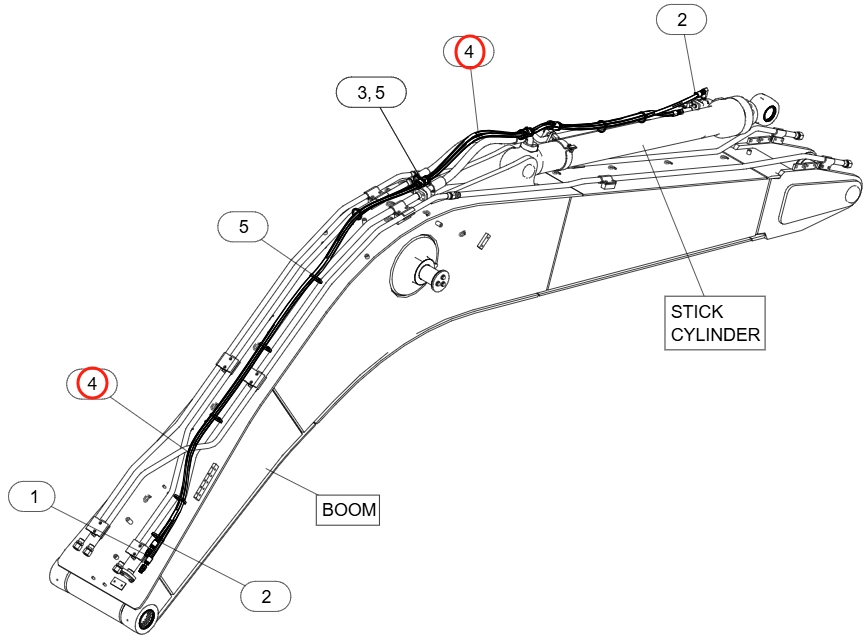 Caterpillar CAT®317 installation diagram showing hydraulic hose 571-9025 at Pipe No. 4