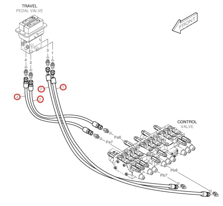 Doosan DX27Z installation diagram showing hydraulic hose DS2094006 at Pipe No. 4
