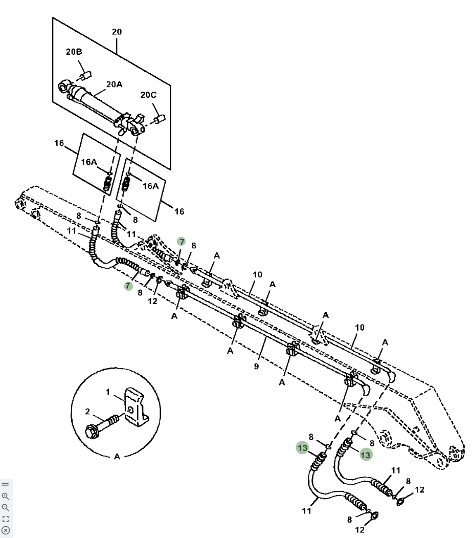 Hitachi ZX210LC-5N installation diagram showing hydraulic hose 4265833 at Pipe No. 13