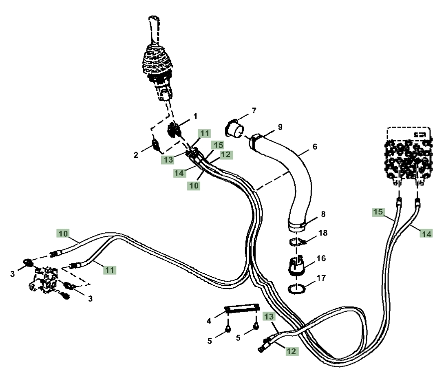 Hitachi ZX180LC-6N installation diagram showing hydraulic hose 4438264 at Pipe No. 14