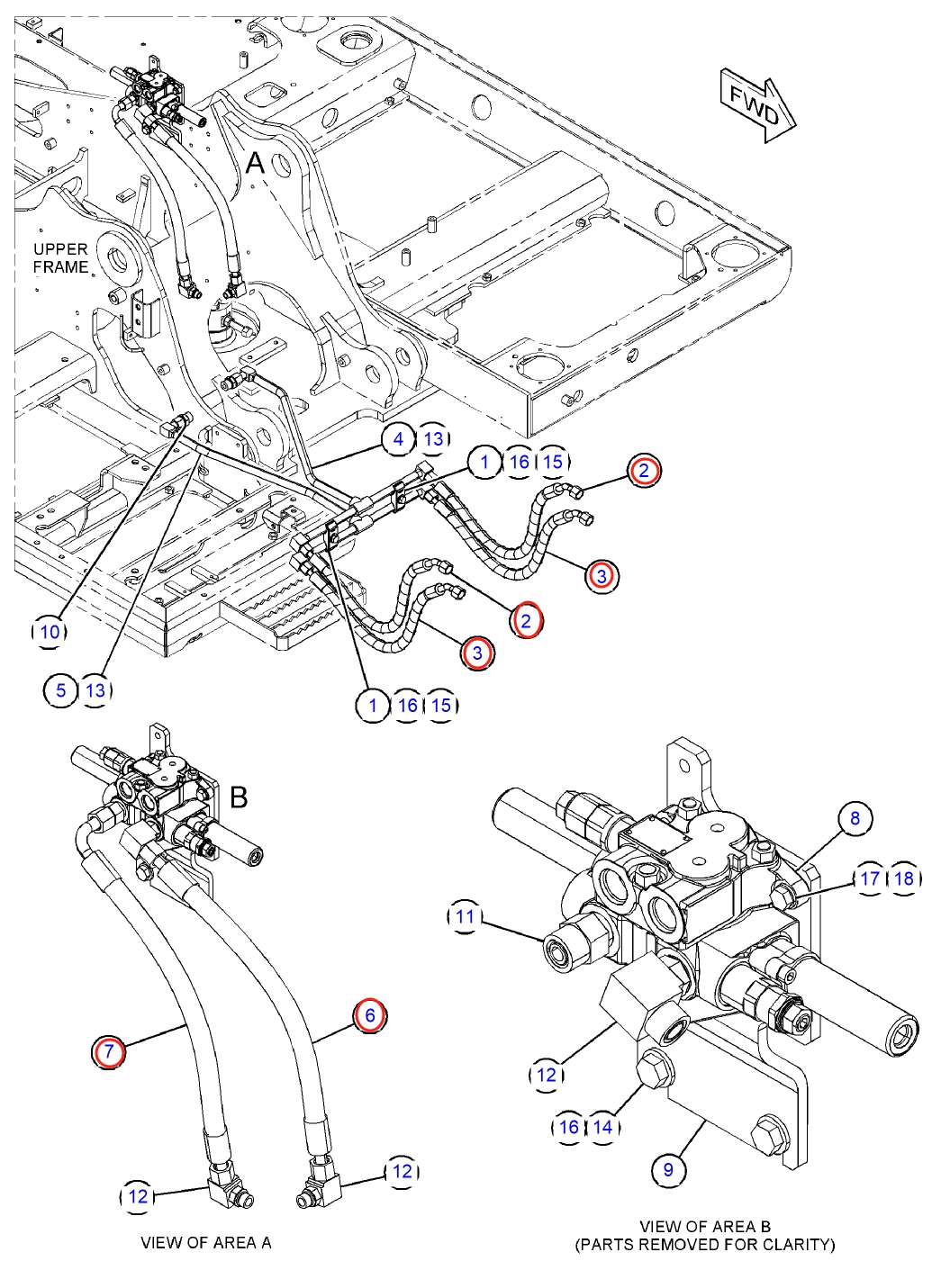 Caterpillar CAT®311F LRR installation diagram showing hydraulic hose 184-9612 at Pipe No. 6