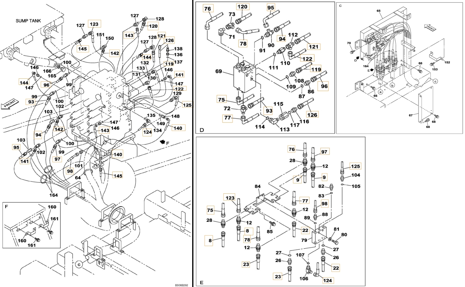 Case CX700 installation diagram showing hydraulic hose KRJ4970 at Pipe No. 95
