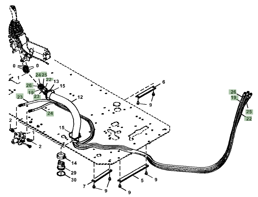 Hitachi ZX350LC-6N installation diagram showing hydraulic hose 4707585 at Pipe No. 24
