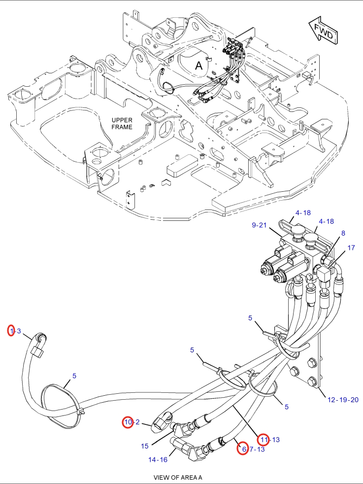 Caterpillar CAT®315F LCR installation diagram showing hydraulic hose 391-5275 at Pipe No. 11
