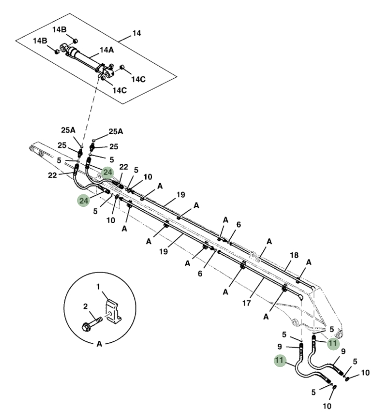 Hitachi ZX350LC-5G installation diagram showing hydraulic hose 4250078 at Pipe No. 11