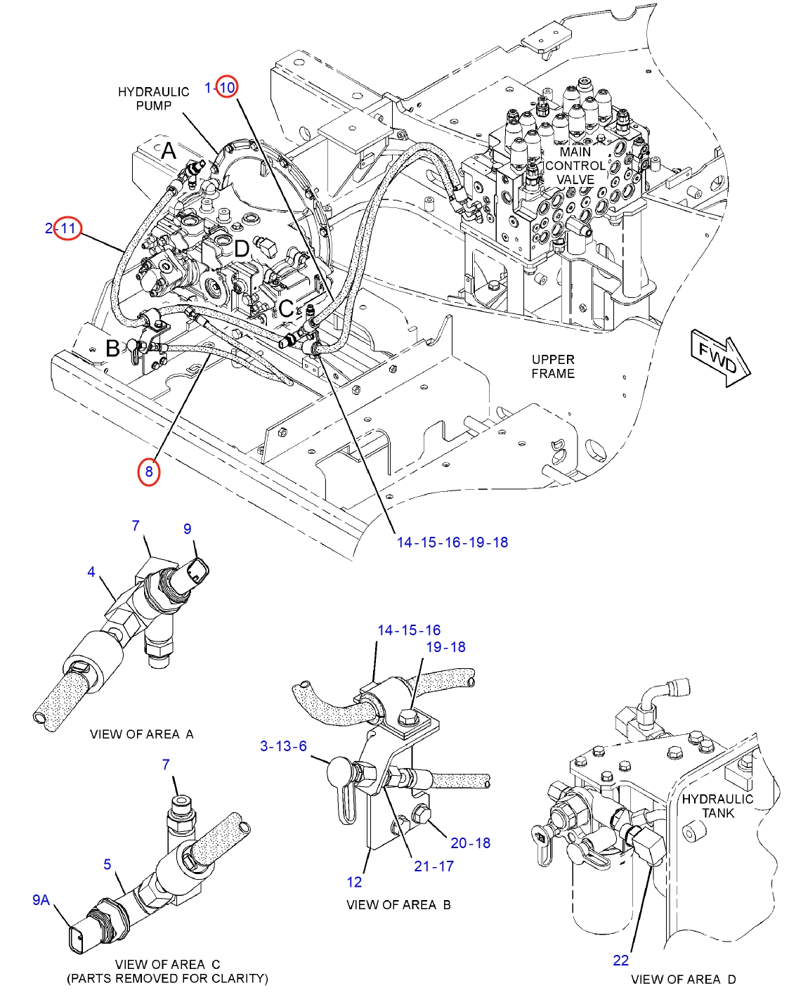 Caterpillar CAT®312E installation diagram showing hydraulic hose 292-7176 at Pipe No. 8