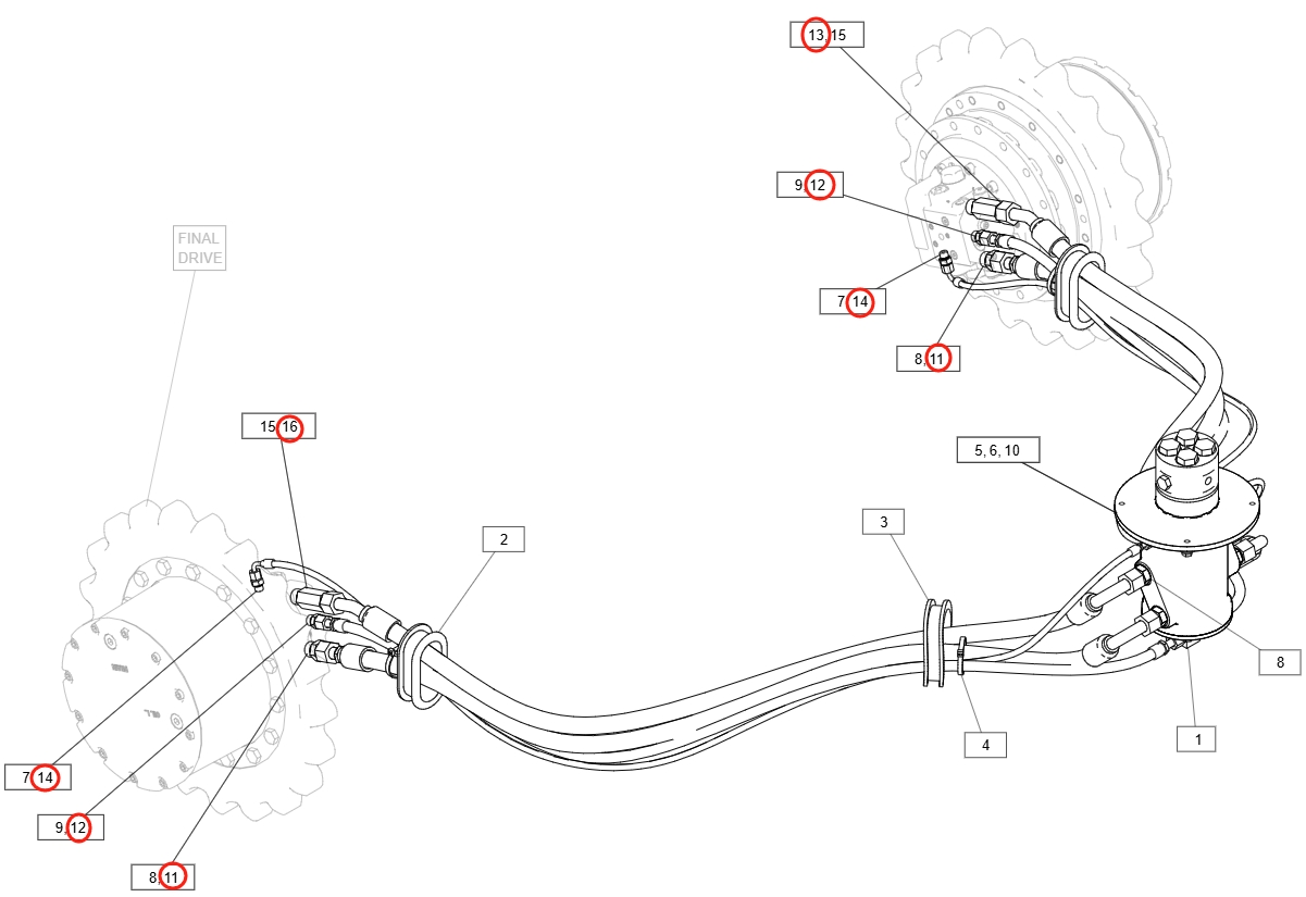 Caterpillar CAT®313D2-GC installation diagram showing hydraulic hose 342-4067 at Pipe No. 12