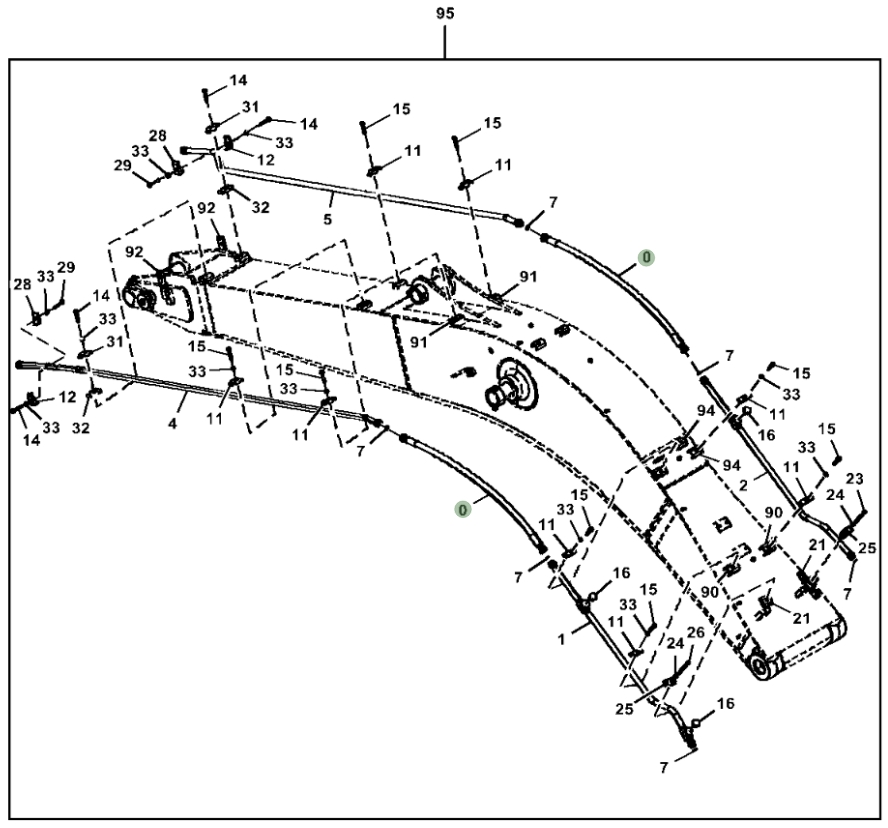 Hitachi ZX210LC-6N installation diagram showing hydraulic hose 4649213 at Pipe No. 0