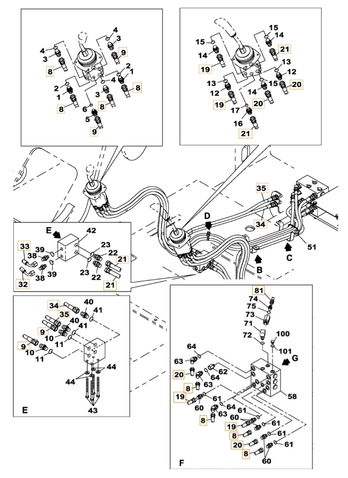 Case CX230B installation diagram showing hydraulic hose 159213A1 at Pipe No. 9