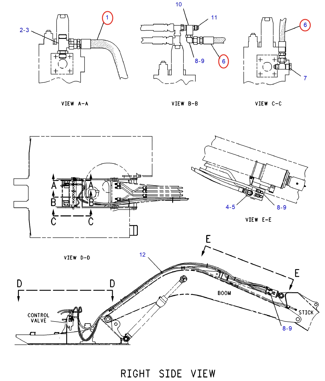 Caterpillar CAT®315-A installation diagram showing hydraulic hose 121-3148 at Pipe No. 1