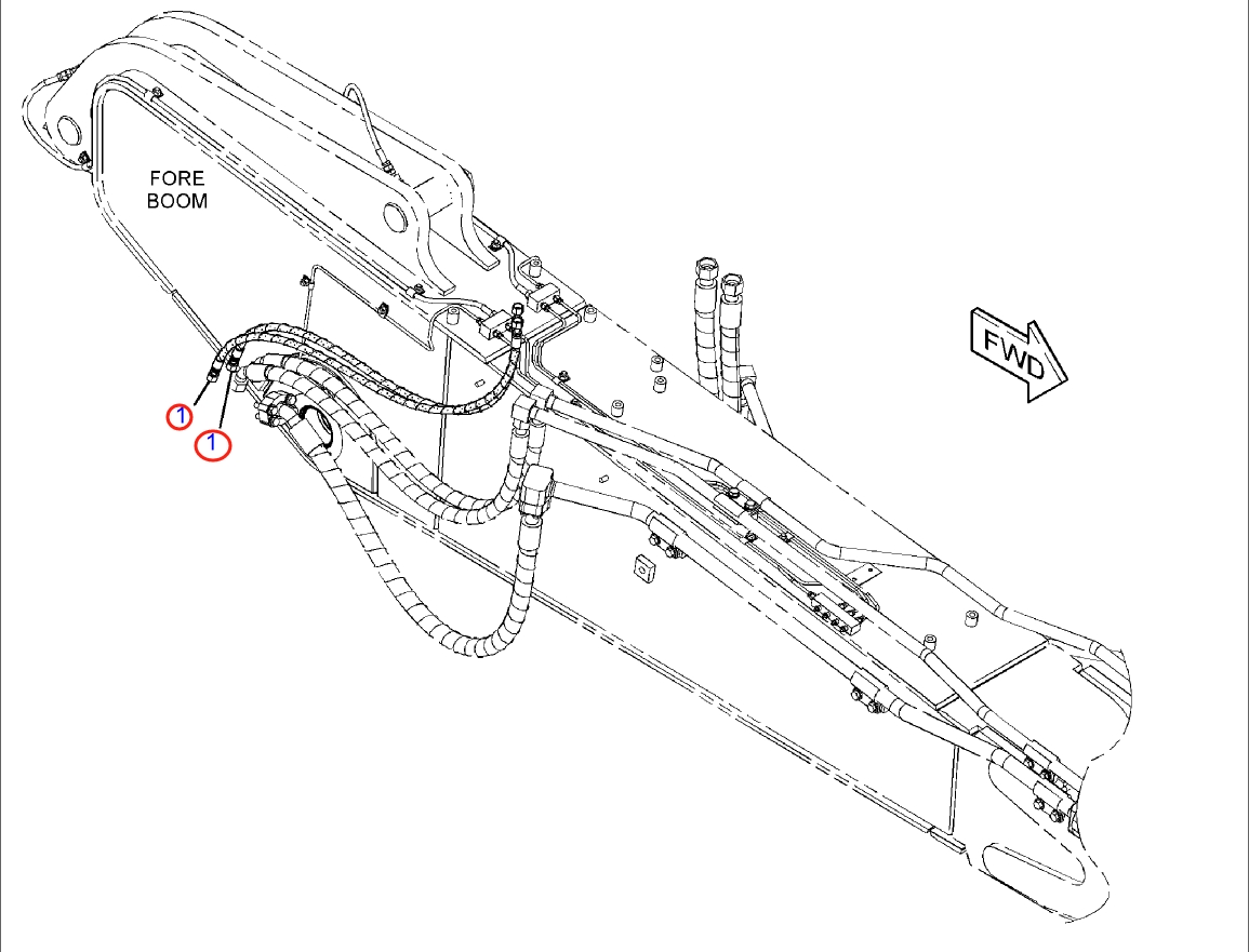 Caterpillar CAT®318E L installation diagram showing hydraulic hose 423-2873 at Pipe No. 1
