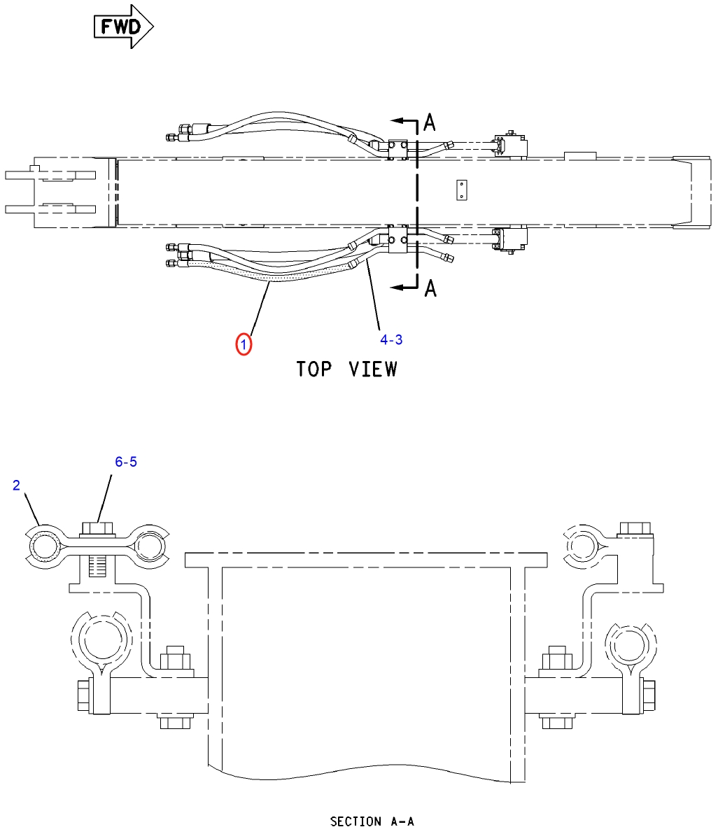 Caterpillar CAT®315C installation diagram showing hydraulic hose 197-2168 at Pipe No. 1
