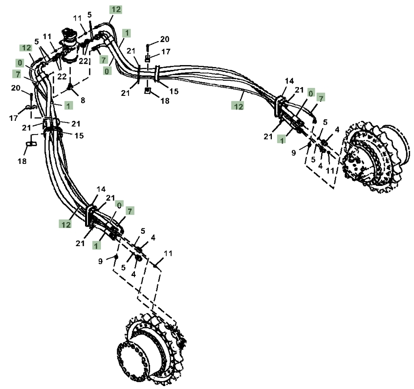 Hitachi ZX350LC-5G installation diagram showing hydraulic hose 4635305 at Pipe No. 1