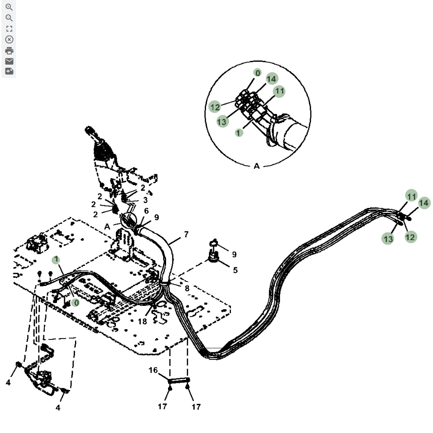 Hitachi ZX670LC-5A installation diagram showing hydraulic hose 4713138 at Pipe No. 1