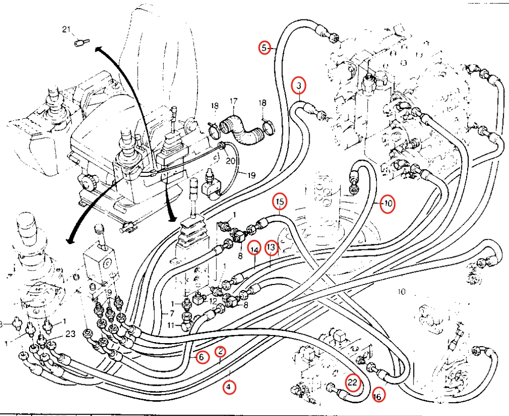 Caterpillar CAT®206B installation diagram showing hydraulic hose 8U-5875 at Pipe No. 14