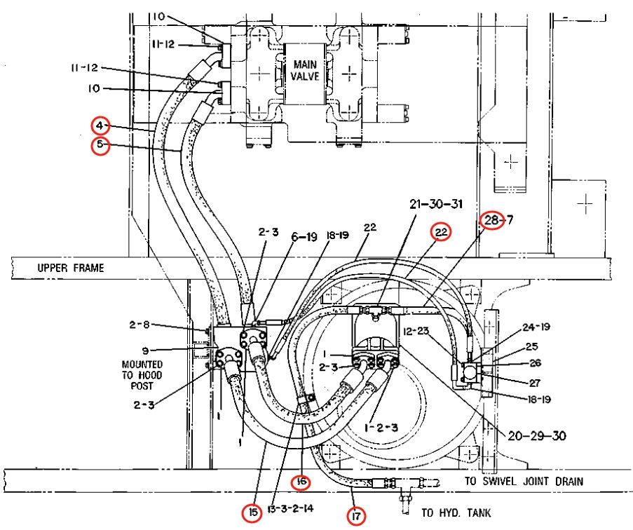 Caterpillar CAT®219 installation diagram showing hydraulic hose 6W-1342 at Pipe No. 17