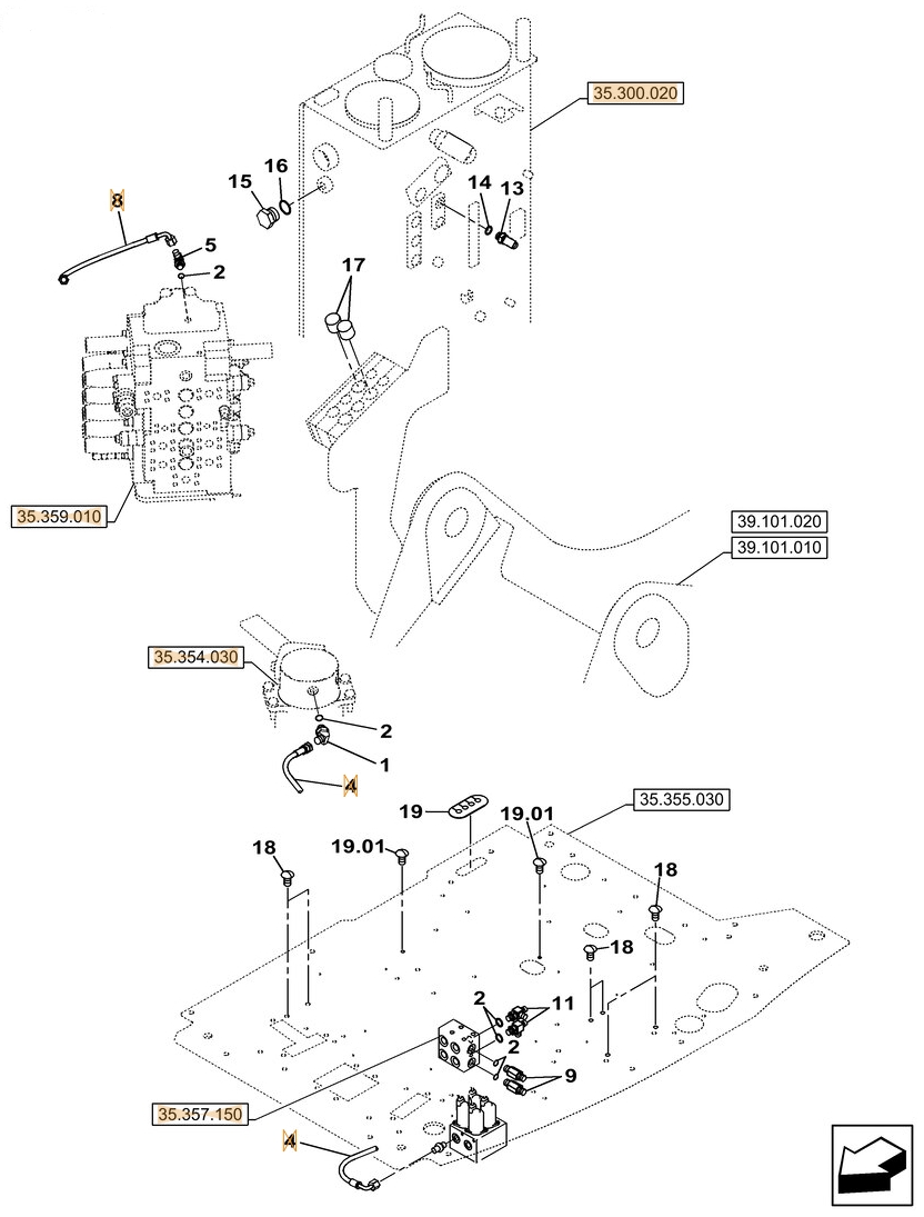 Case CX145C SR installation diagram showing hydraulic hose KHJ2342 at Pipe No. 8