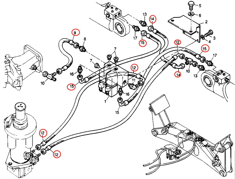 Caterpillar CAT®224B installation diagram showing hydraulic hose 8U-1638 at Pipe No. 9