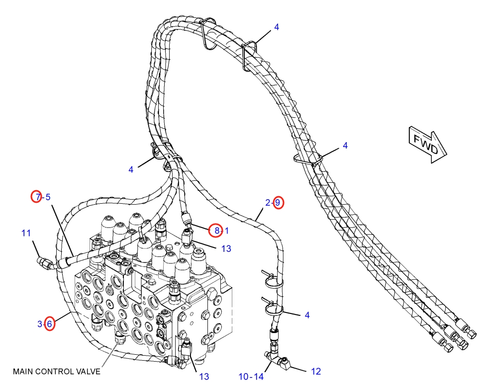 Caterpillar CAT®315F LCR installation diagram showing hydraulic hose 469-8626 at Pipe No. 9