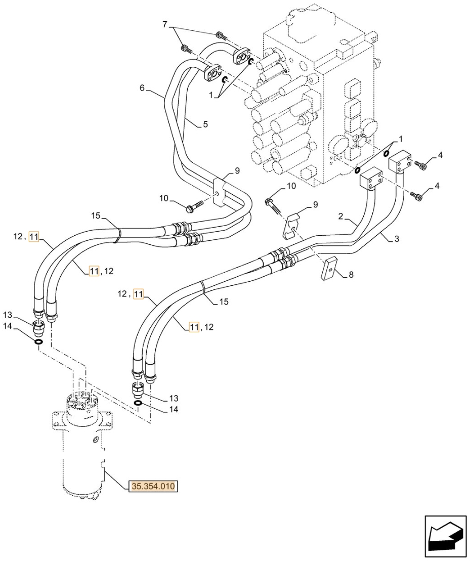 Case CX210D LC 2PB installation diagram showing hydraulic hose KRJ10710 at Pipe No. 11