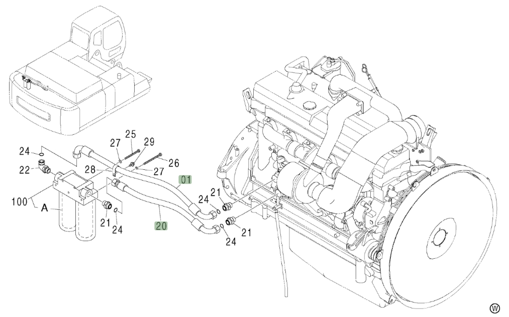 Hitachi ZX450LC installation diagram showing hydraulic hose 4451914 at Pipe No. 20