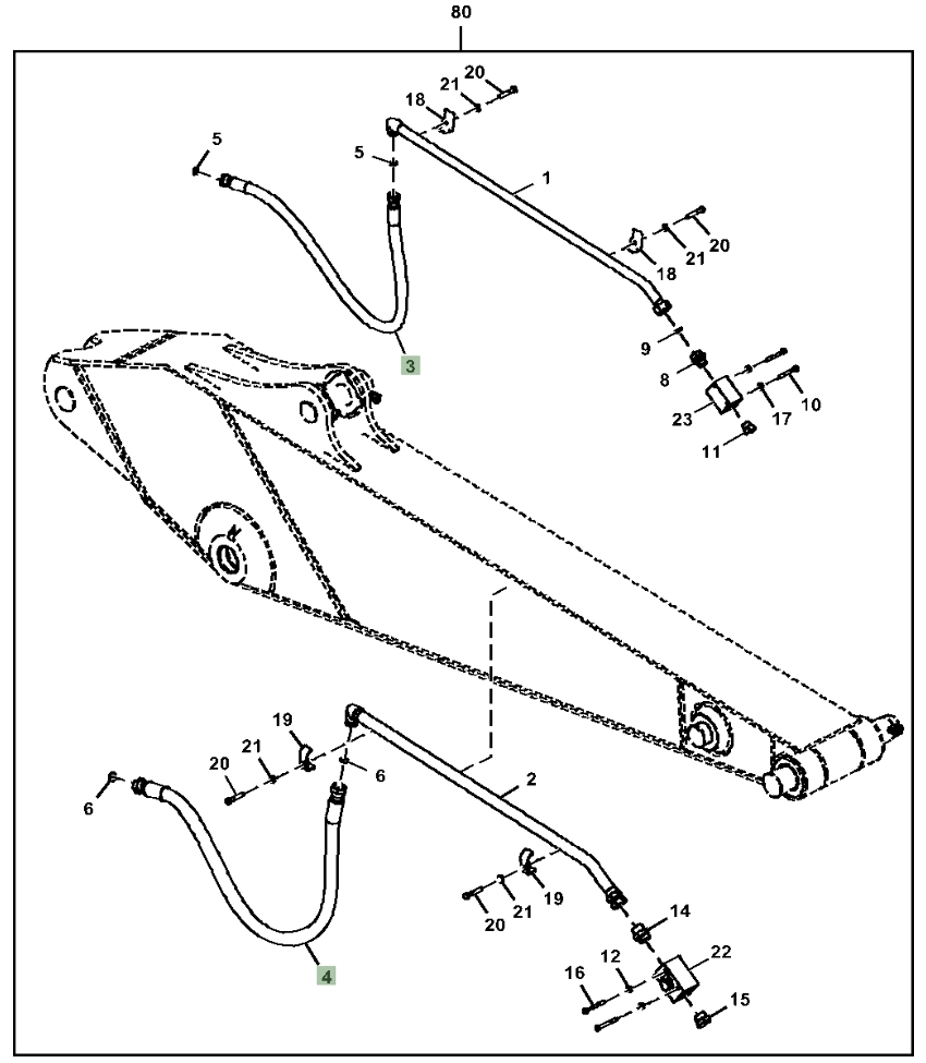 Hitachi ZX350LC-5A installation diagram showing hydraulic hose 4648997 at Pipe No. 4
