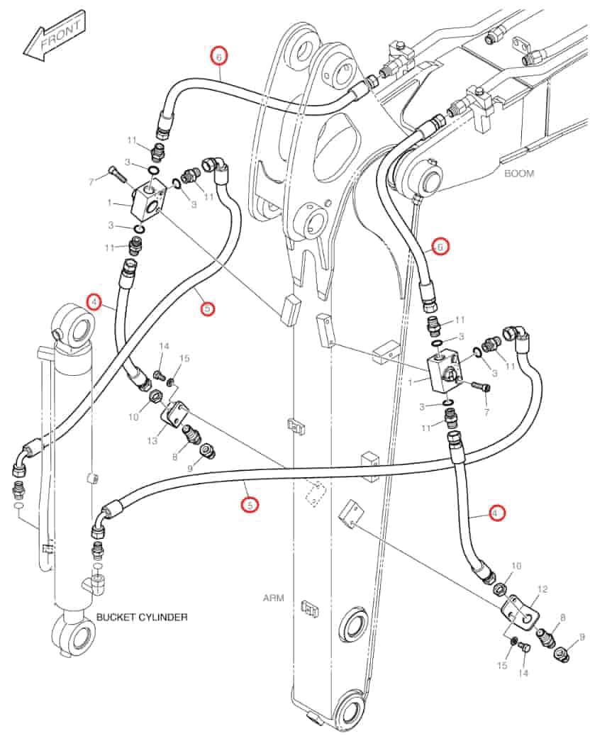 Doosan DX60R installation diagram showing hydraulic hose DS2091096 at Pipe No. 5