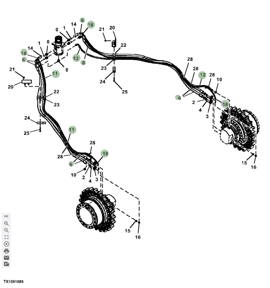 Hitachi ZX870LC-6 installation diagram showing hydraulic hose 4639461 at Pipe No. 18