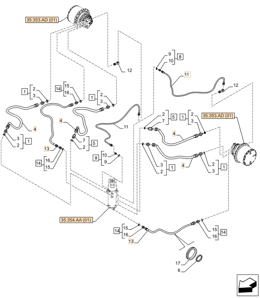 Case CX370D LC installation diagram showing hydraulic hose 157851A1 at Pipe No. 11
