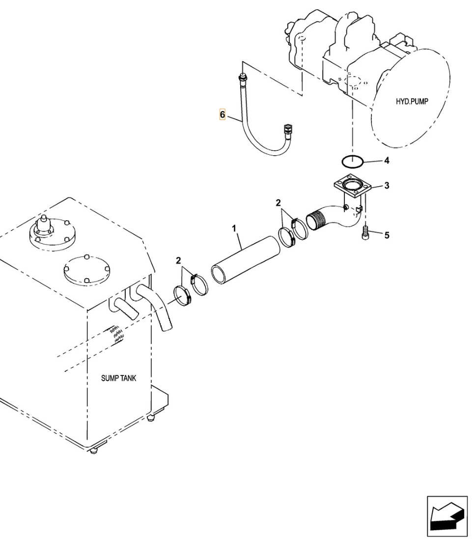 Case CX350C LC installation diagram showing hydraulic hose KSJ16140 at Pipe No. 6