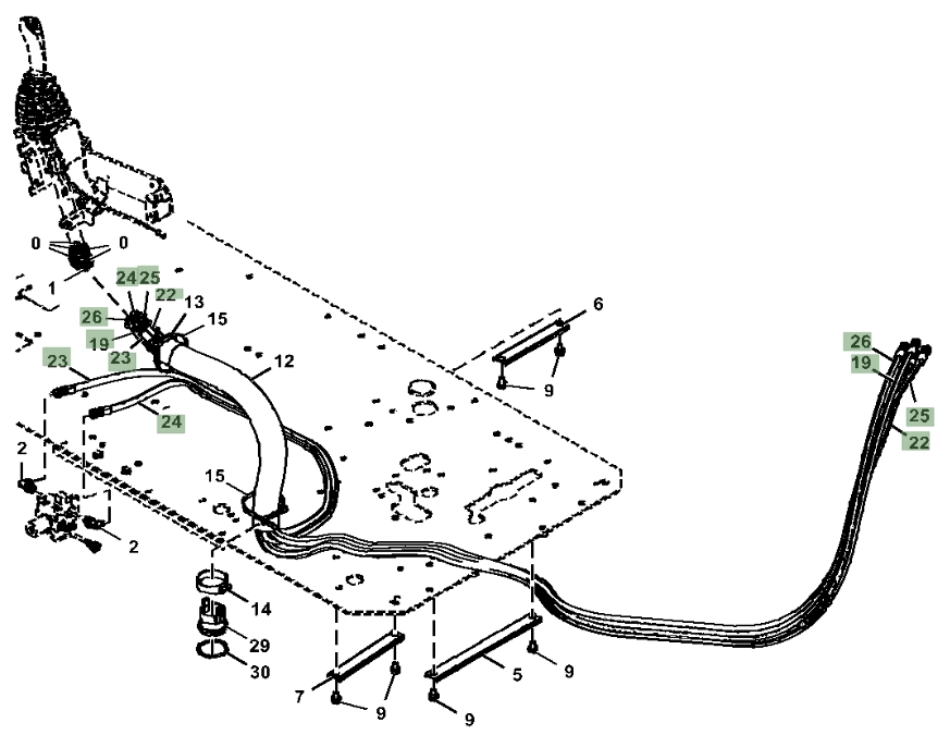 Hitachi ZX350LC-5G installation diagram showing hydraulic hose 4707585 at Pipe No. 24