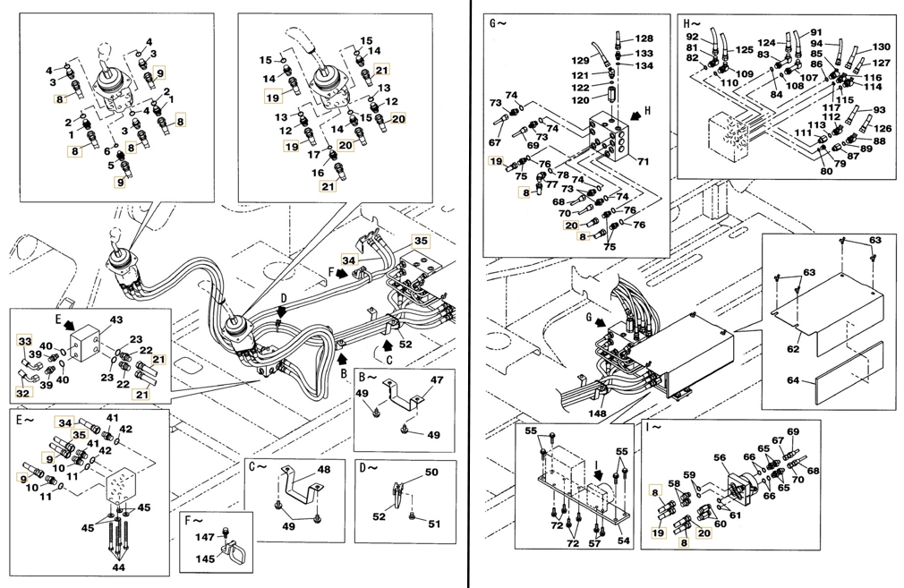 Case CX160B installation diagram showing hydraulic hose 159211A1 at Pipe No. 8