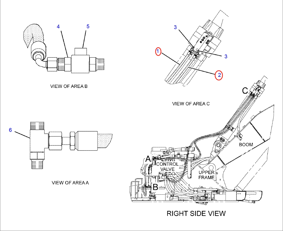 Caterpillar CAT®318C installation diagram showing hydraulic hose 219-5365 at Pipe No. 1