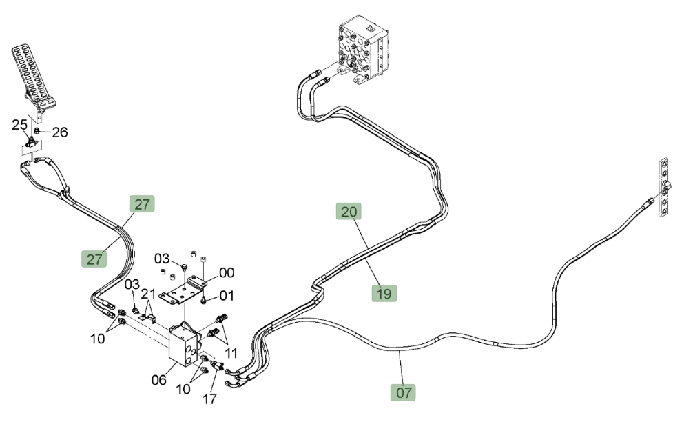Hitachi ZX190W-3 installation diagram showing hydraulic hose 9280188 at Pipe No. 20