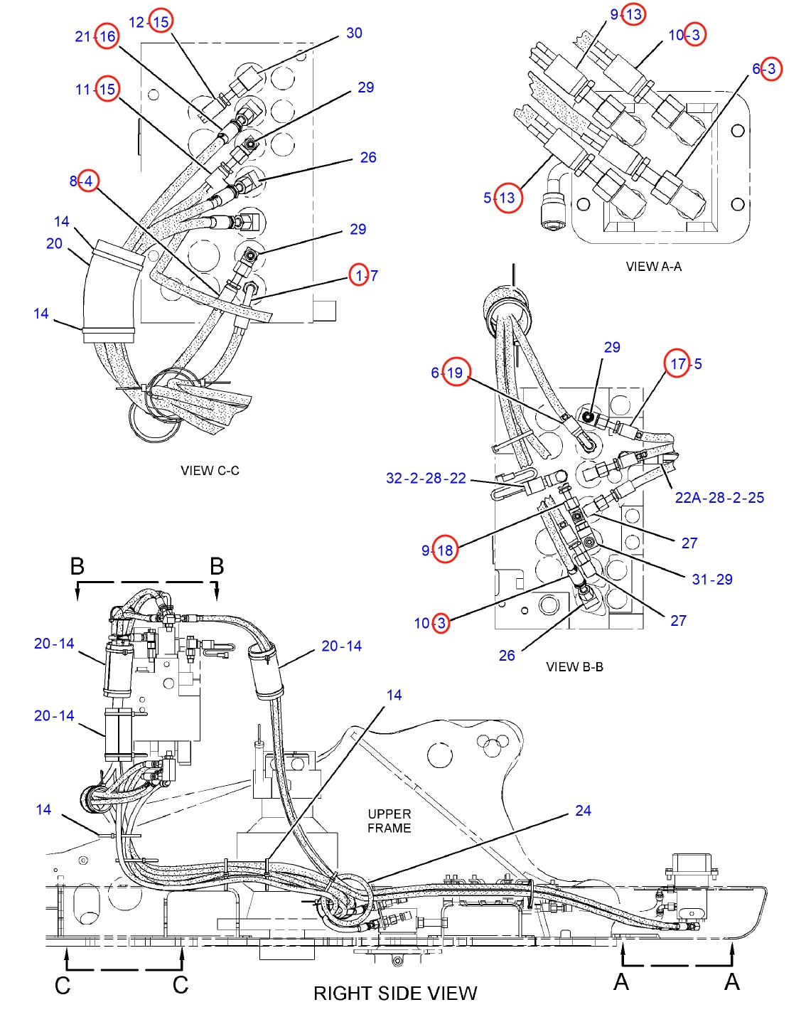 Caterpillar CAT®312D2 GC installation diagram showing hydraulic hose 108-7360 at Pipe No. 18