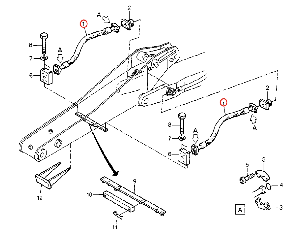 Caterpillar CAT®211B installation diagram showing hydraulic hose 8U-6231 at Pipe No. 1